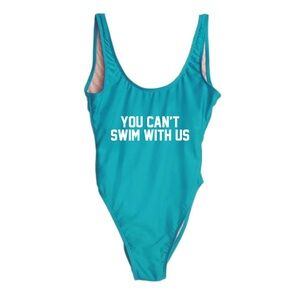 Women's Teal One-Piece Swimsuit - Bold Slogan Design